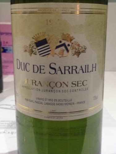 Domaine Bellegarde Duc de Sarrailh Jurançon Sec Vivino US