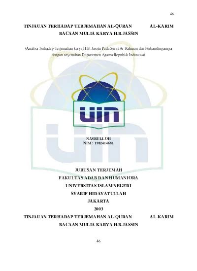 Tinjauan Terhadap Terjemahan Al Quran Al Karim Bacaan Mulia Karya H B