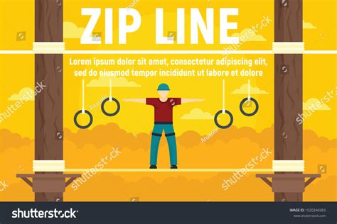 Forest Zip Line Concept Banner Flat Stock Vector Royalty Free