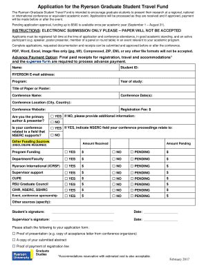 Fillable Online Ryerson Application For The Ryerson Graduate Student