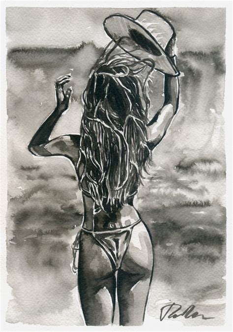 Girl Sea Bonnet And Wind Ink Drawing By Tashe Artfinder