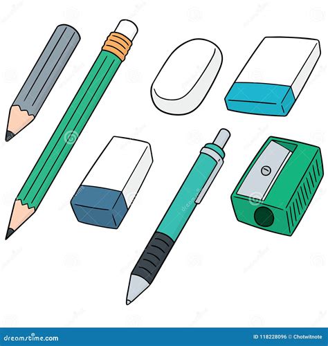 Ensemble De Vecteur De Crayon De Gomme Et De Taille Crayons