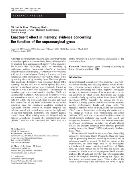 (PDF) Enactment effect in memory: Evidence concerning the function of ...