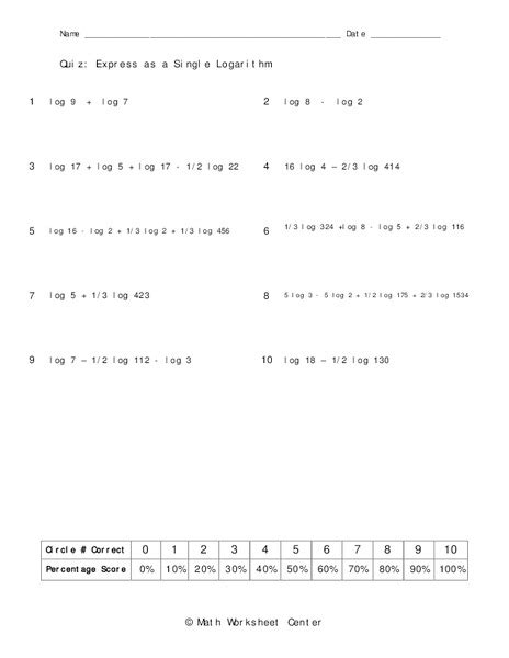 Logarithms Worksheet For 11th Grade Lesson Planet