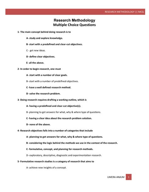 Multiple Choice Questions With Answers On Research Methodology Pdf