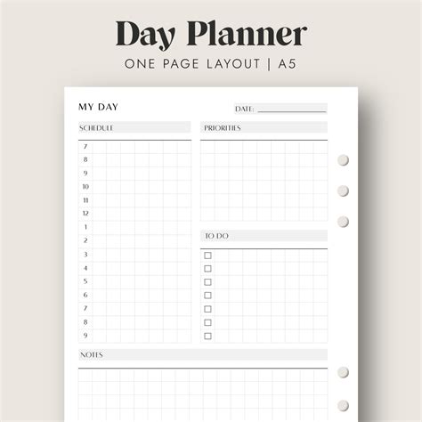 Day Planner Printable Insert In A5 Size