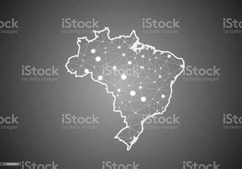 Vector Wireframe Mesh Polygonal Of Brazil Map Abstract Global