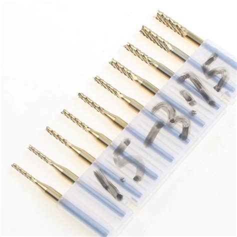 10pcs Titanium Coat Carbide 1 5mm 3 175mm End Mill Engraving Bits CNC