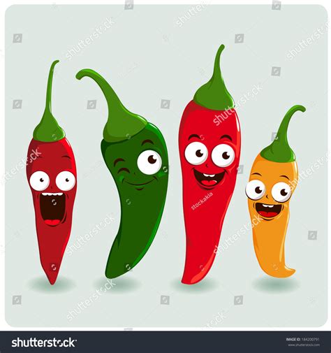 Cartoon Hot Chili Pepper Characters Vector Vector De Stock Libre De Regalías 184200791