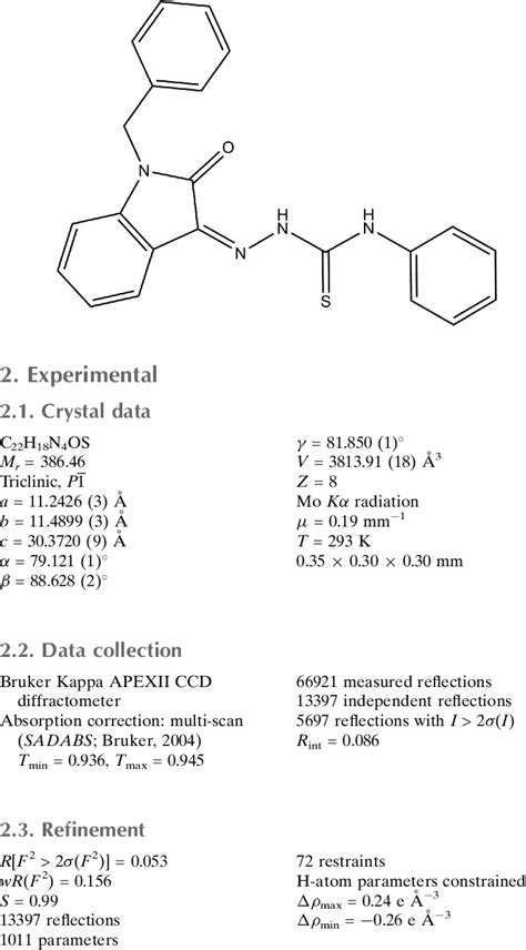 Table 1 From Crystal Structure Of Z 2 1 Benzyl 2 Oxoindolin 3 Ylidene N Phenylhydrazine 1