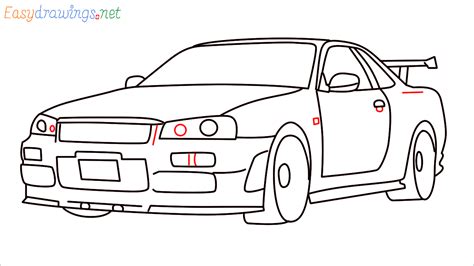 How To Draw Nissan Skyline R34 GT-R Step by Step - [16 Easy Phase]