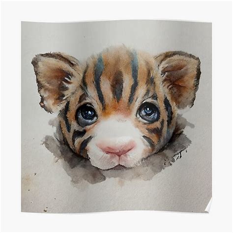 "Cute Baby Tiger Watercolour Painting" Poster for Sale by Solemny | Redbubble