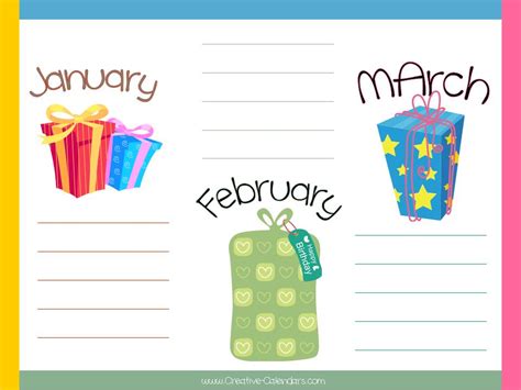 Free Printable Birthday Calendar Template