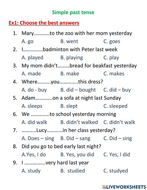 Simple Past Tense Online Exercise For Grade Live Worksheets 43 Off