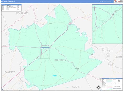 Bourbon County Ky Wall Map Color Cast Style By Marketmaps