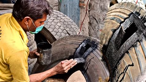 Amazing Technique Of Repairing A Huge Old Tire Sidewall Restoration