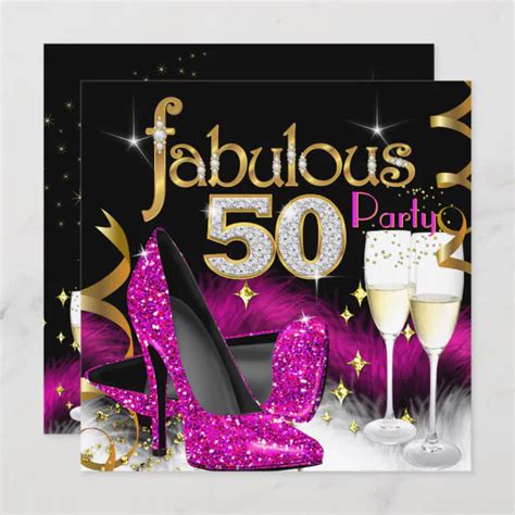 Fabulous 50th Party Glitter Hot Pink Champagne Invitation Zazzle