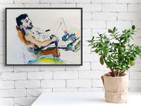 Mel Reese Danny Lounging Nude Figure Painting W Pencil Gouache