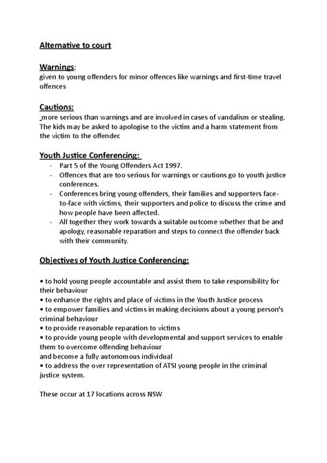 Alternative to court - notes - Alternative to court Warnings: given to