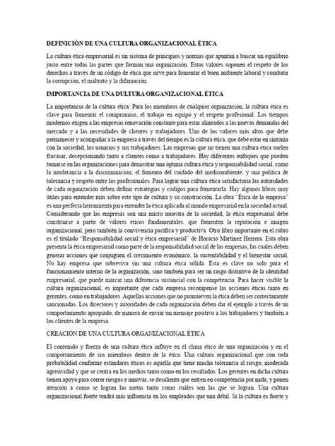 Cultura Organizacional Ética Pdf Business Comportamiento