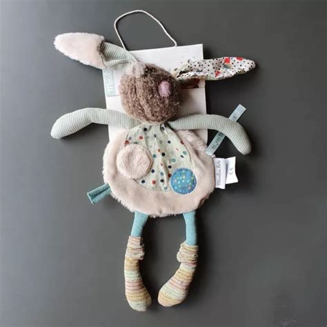 Doudou Plat Lapin Les Jolis Trop Beaux Avec Bras Neuf Moulin Roty Vert