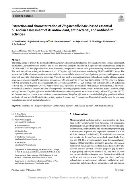 Extraction And Characterization Of Zingiber Officinalebased Essential