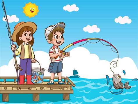 kids fishing in the sea cartoon vector 21725851 Vector Art at Vecteezy