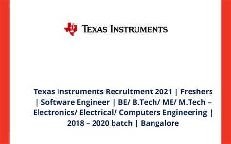 Texas Instruments Recruitment 2021 Freshers Software Engineer BE