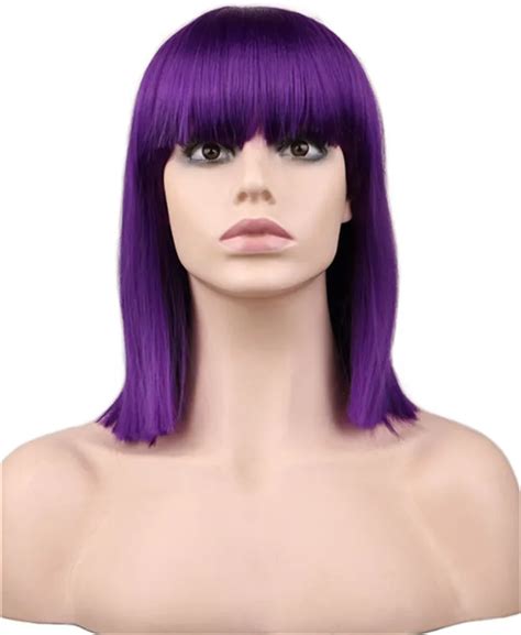 Qqxcaiw Women Girls Short Bob Straight Wig Cosplay Party Costume Purple 40 Cm Synthetic Hair