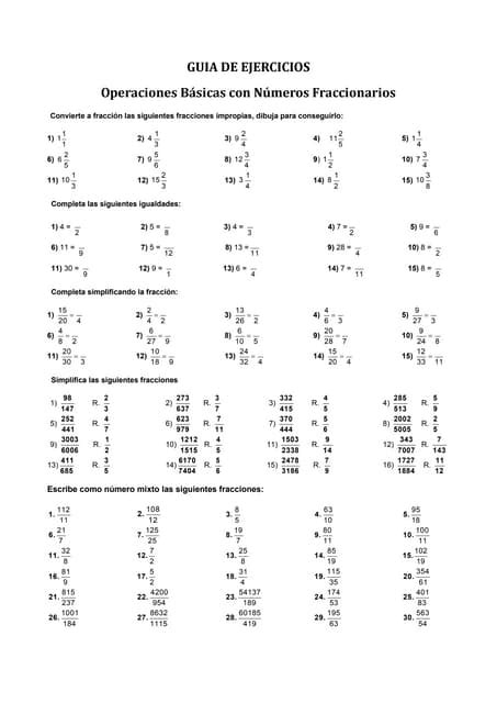 Operaciones Basicas Con Numeros Fraccionarios Pdf