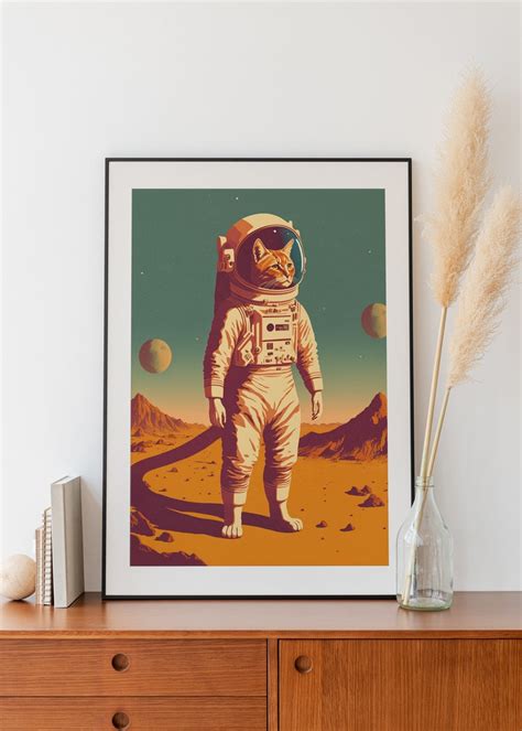 Retro Cat Astronaut Poster Space Adventures Await Cat Print, Playful ...