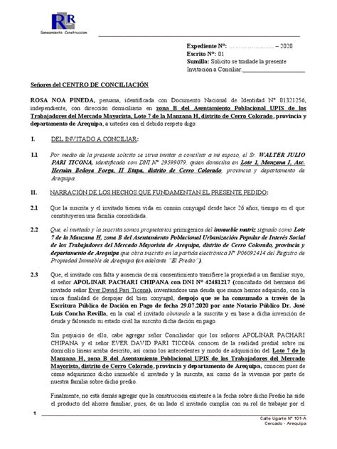 Solicitud Para Conciliar Divorcio Pdf Propiedad De La Comunidad