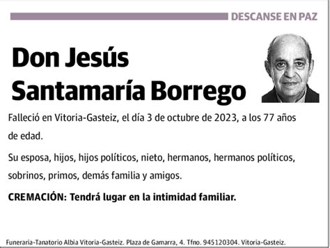 Jes S Santamar A Borrego Esquela Necrol Gica El Correo