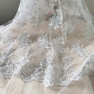 Ivory Embroidered Netting Fabrics Alencon Sequined Lace Floral