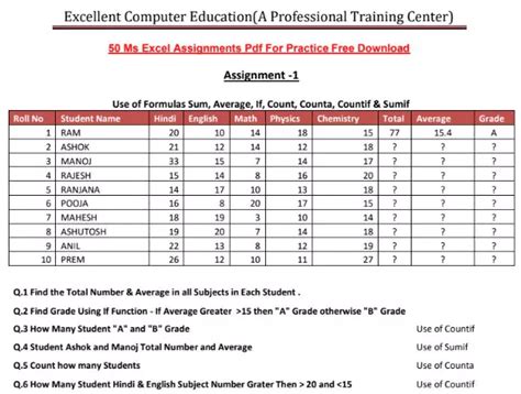 Excel Practice Exercises With Answers Solution 50 Ms Excel