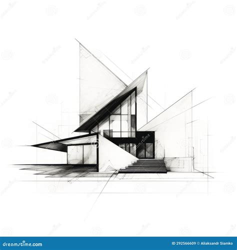 Architectural Sketch of a Modern Building, Minimal Style Stock ...