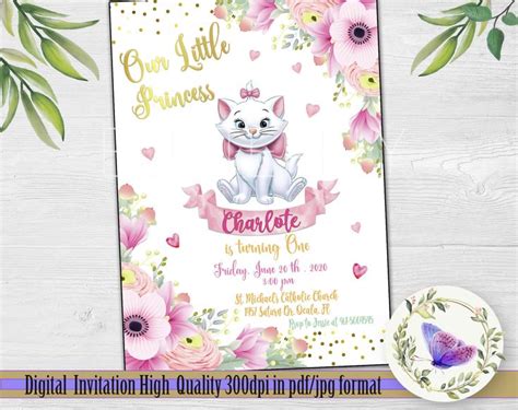 Printable Marie Aristocats Invitation Marie Aristocats Invite Marie