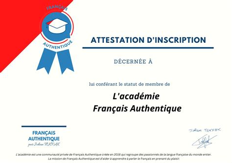 certificat afa Français Authentique