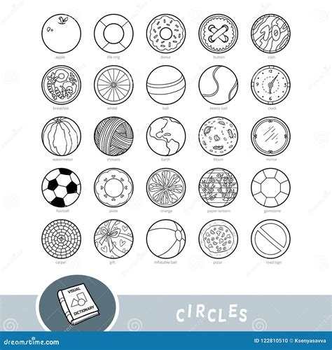 Black and White Set of Circle Shape Objects. Visual Dictionary Stock ...