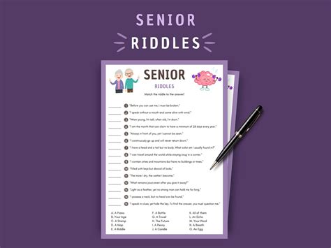 Senior Riddles Game For Elderly Instant Download Printable Brain Teasers For Seniors Fun