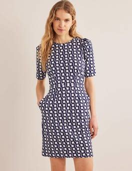 Zoe Jersey Dress Navy Cube Geo Boden UK