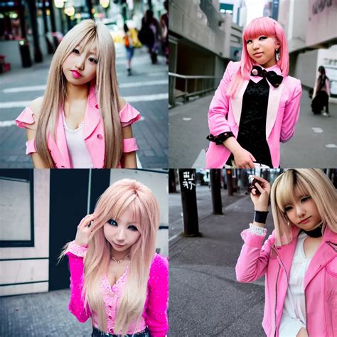 Portrait Photo Of Girl In Gyaru Blonde Hair Pink Stable Diffusion