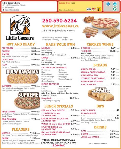 Little Caesars Menu Hours And Prices 22 1153 Esquimalt Road Victoria Bc