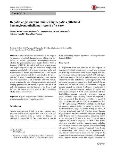 PDF Hepatic Angiosarcoma Mimicking Hepatic Epithelioid