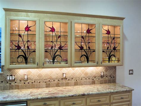 Stained Glass Cabinet Inserts Hawkings Residence Traditional Kitchen Orange County By