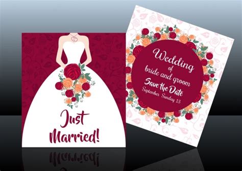 Wedding Card Template Bride Icon Colorful Roses Decoration Vectors