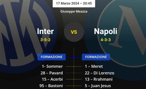 Le Formazioni Ufficiali Di Inter Napoli Due Cambi Per Inzaghi