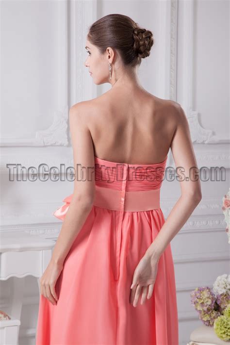 Water Melon Strapless A Line Bridesmaid Prom Dresses Thecelebritydresses