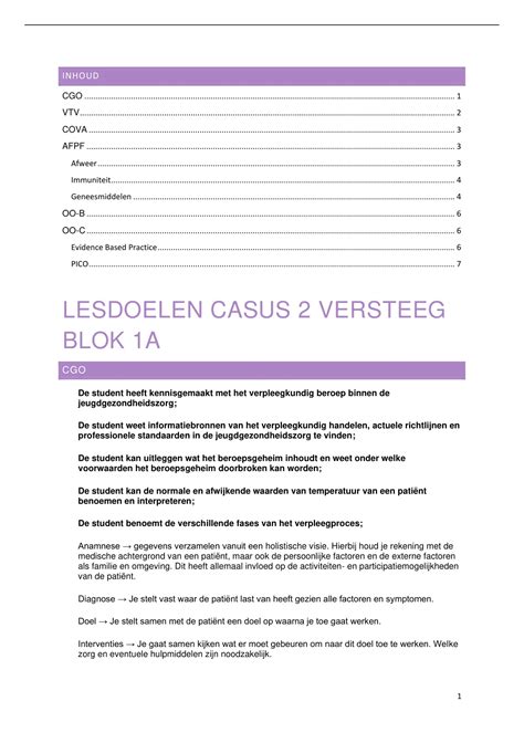 Samenvatting Leerdoelen Casus 2 Gezondheid Jaar 1 Gezondheid