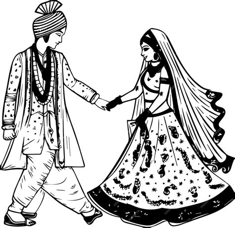 Hindu Dulha Dulhan Bride Vector Coloring Page Premium Ai Generated Vector